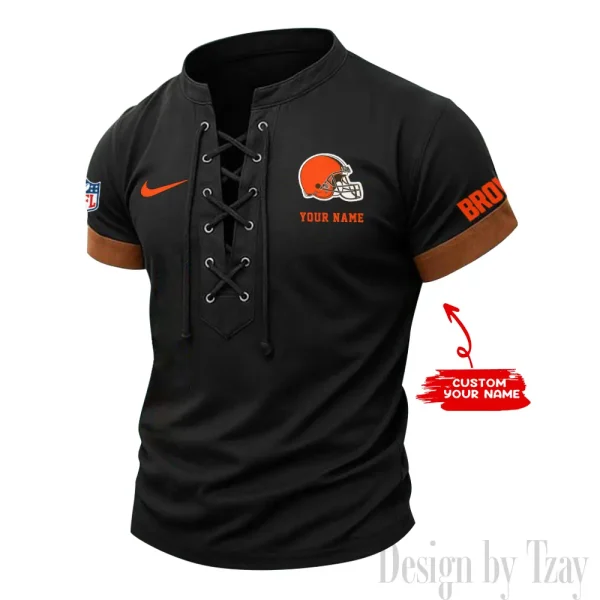 Cleveland Browns Men Casual Lace-up Short Sleeve T-shirt New Design 2025 SPTMLUSTS040