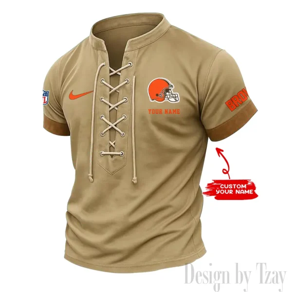 Cleveland Browns Men Casual Lace-up Short Sleeve T-shirt New Design 2025 SPTMLUSTS040 - Image 3