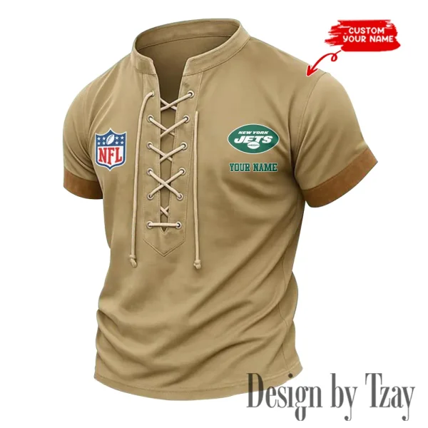 New York Jets Men Casual Lace-up Short Sleeve T-shirt New Design 2025 SPTMLUSTS025 - Image 3