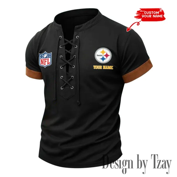 Pittsburgh Steelers Men Casual Lace-up Short Sleeve T-shirt New Design 2025 SPTMLUSTS027 - Image 2