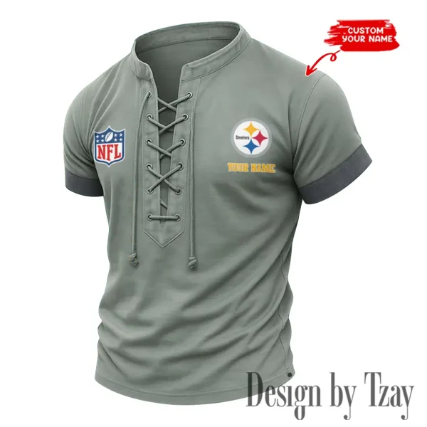 Pittsburgh Steelers Men Casual Lace-up Short Sleeve T-shirt New Design 2025 SPTMLUSTS027 - Image 3