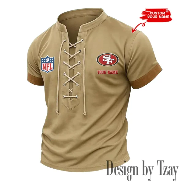 San Francisco 49ers Men Casual Lace-up Short Sleeve T-shirt New Design 2025 SPTMLUSTS028