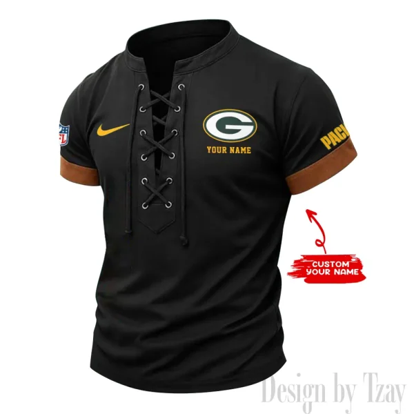 Green Bay Packers Men Casual Lace-up Short Sleeve T-shirt New Design 2025 SPTMLUSTS044