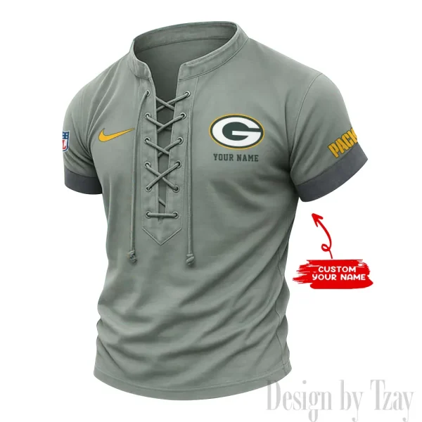Green Bay Packers Men Casual Lace-up Short Sleeve T-shirt New Design 2025 SPTMLUSTS044 - Image 2