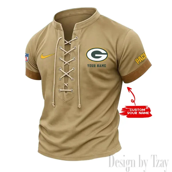 Green Bay Packers Men Casual Lace-up Short Sleeve T-shirt New Design 2025 SPTMLUSTS044 - Image 3