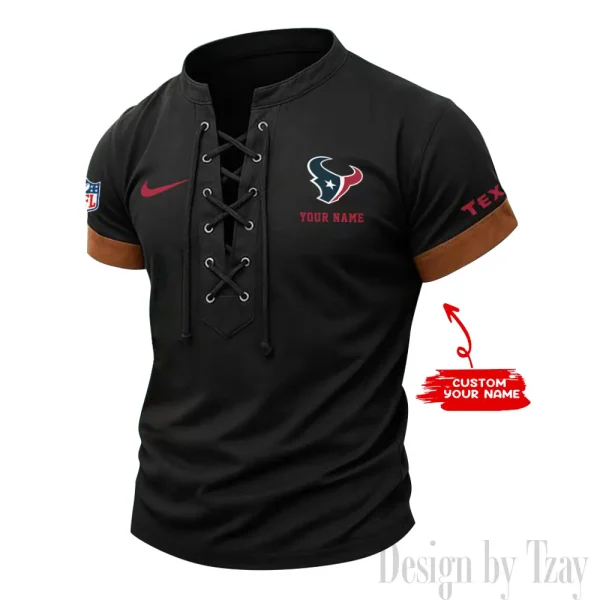 Houston Texans Men Casual Lace-up Short Sleeve T-shirt New Design 2025 SPTMLUSTS045