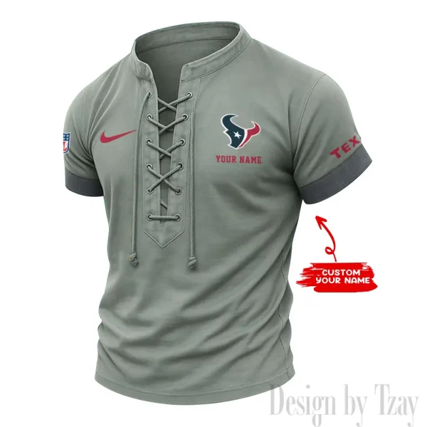 Houston Texans Men Casual Lace-up Short Sleeve T-shirt New Design 2025 SPTMLUSTS045 - Image 3