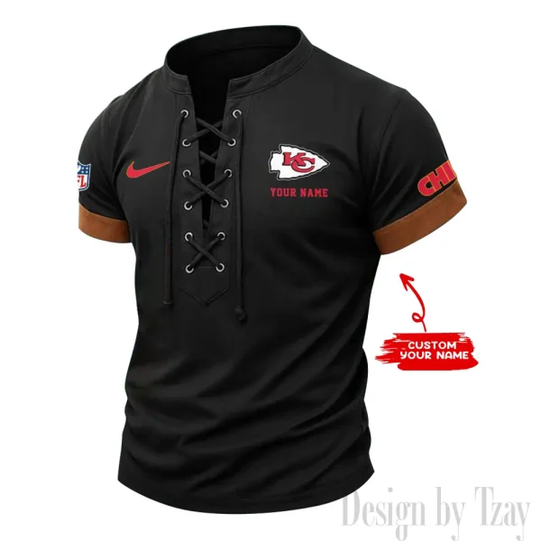 Kansas City Chiefs Men Casual Lace-up Short Sleeve T-shirt New Design 2025 SPTMLUSTS048