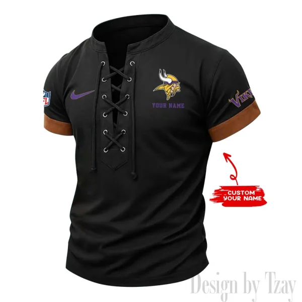 Minnesota Vikings Men Casual Lace-up Short Sleeve T-shirt New Design 2025 SPTMLUSTS053