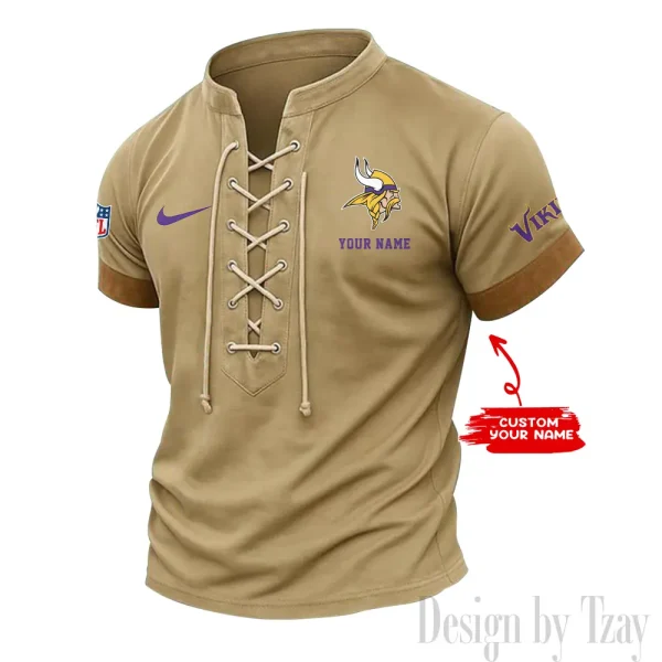 Minnesota Vikings Men Casual Lace-up Short Sleeve T-shirt New Design 2025 SPTMLUSTS053 - Image 3