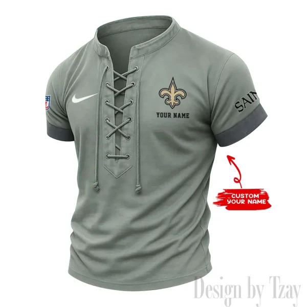 New Orleans Saints Men Casual Lace-up Short Sleeve T-shirt New Design 2025 SPTMLUSTS055 - Image 3
