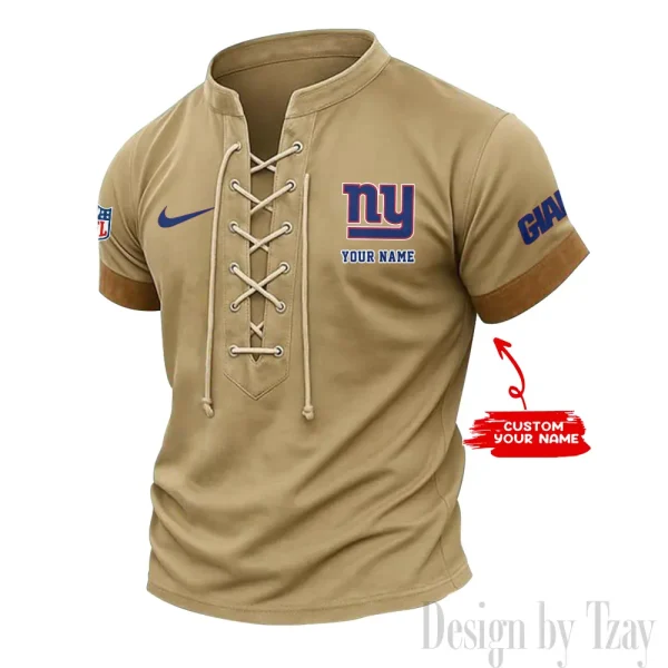 New York Giants Men Casual Lace-up Short Sleeve T-shirt New Design 2025 SPTMLUSTS056