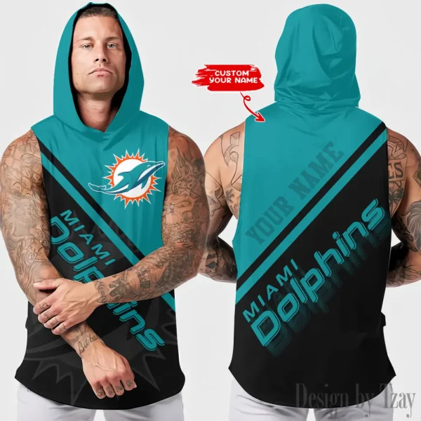 Miami Dolphins Men Workout Hooded Tank Top AZHTT191