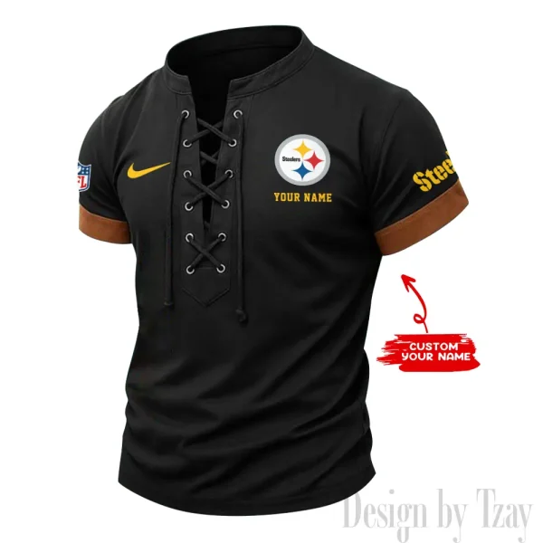 Pittsburgh Steelers Men Casual Lace-up Short Sleeve T-shirt New Design 2025 SPTMLUSTS059