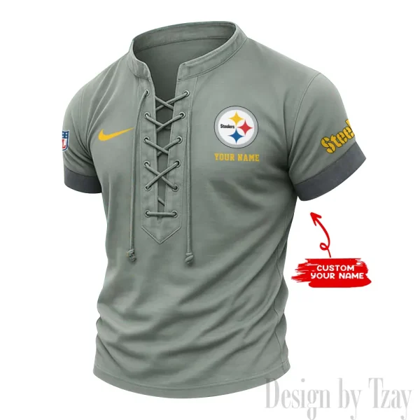 Pittsburgh Steelers Men Casual Lace-up Short Sleeve T-shirt New Design 2025 SPTMLUSTS059 - Image 2
