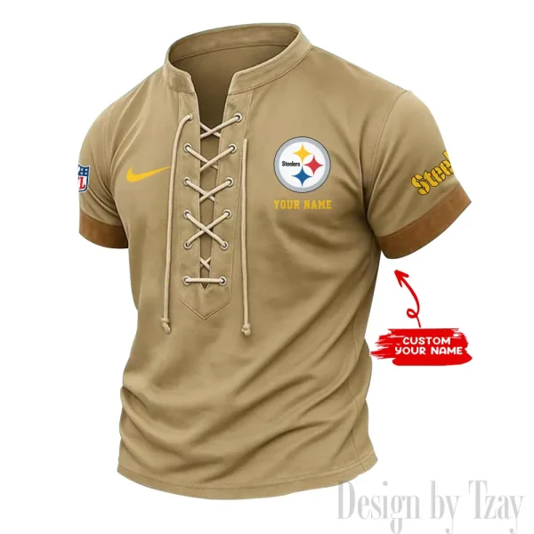 Pittsburgh Steelers Men Casual Lace-up Short Sleeve T-shirt New Design 2025 SPTMLUSTS059 - Image 3