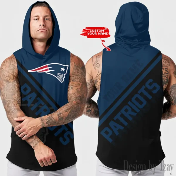 New England Patriots Men Workout Hooded Tank Top AZHTT193