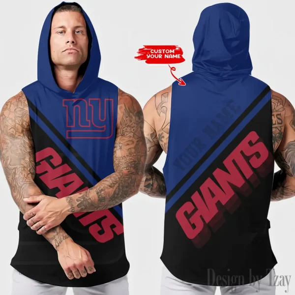 New York Giants Men Workout Hooded Tank Top AZHTT195