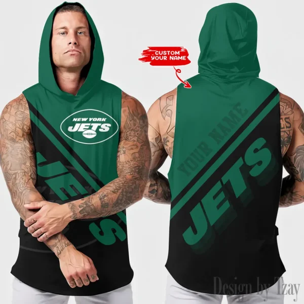 New York Jets Men Workout Hooded Tank Top AZHTT196
