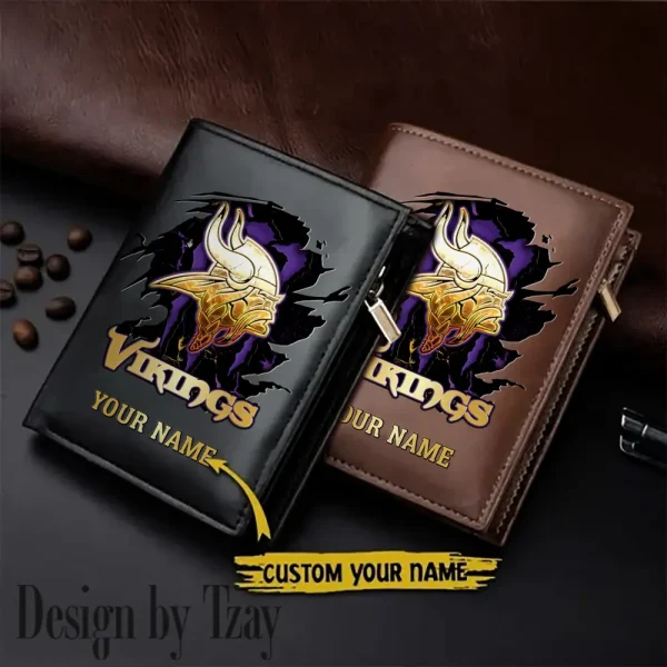 Minnesota Vikings Small Rectangular Leather Wallet Style 2025 SPTLVW406