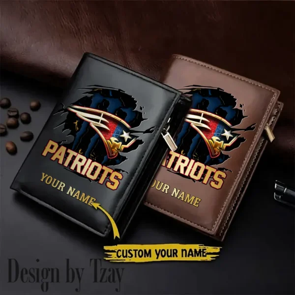 New England Patriots Small Rectangular Leather Wallet Style 2025 SPTLVW407