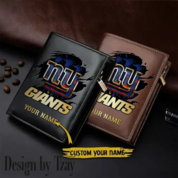 New York Giants Small Rectangular Leather Wallet Style 2025 SPTLVW409