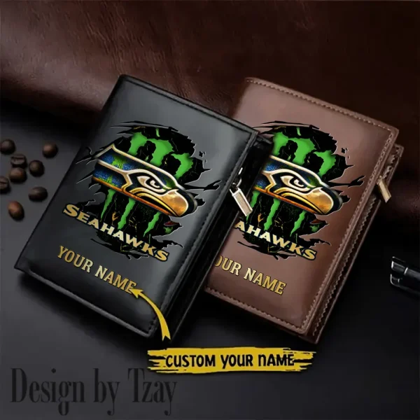 Seattle Seahawks Small Rectangular Leather Wallet Style 2025 SPTLVW414