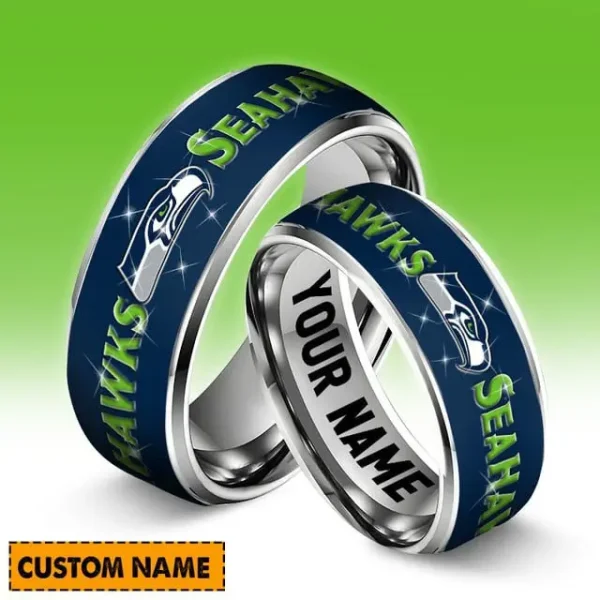 Seattle Seahawks Personalized Silver Tungsten Ring