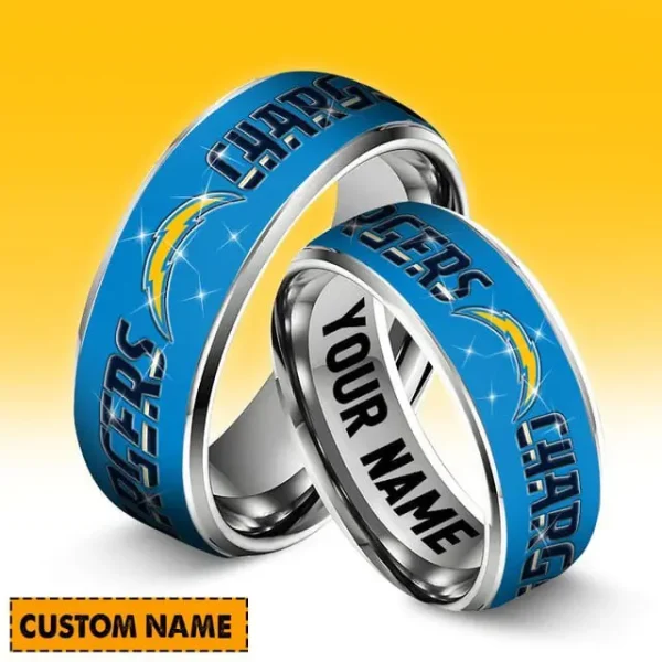 Los Angeles Chargers Personalized Silver Tungsten Ring