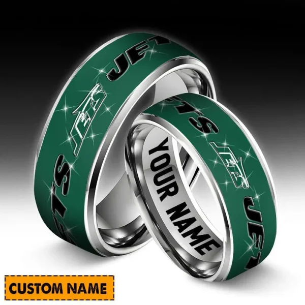 New York Jets Personalized Silver Tungsten Ring