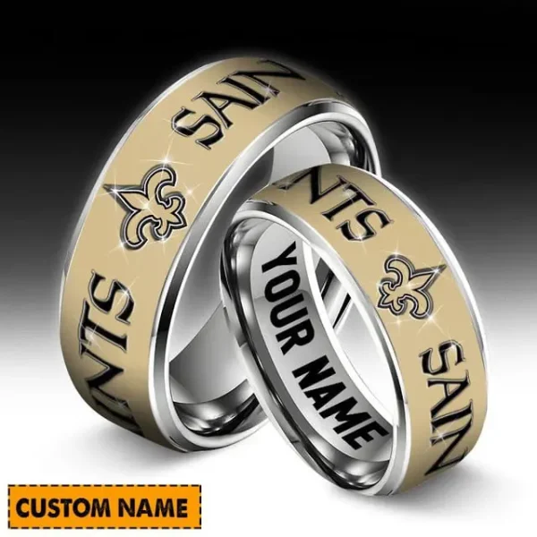 New Orleans Saints Personalized Silver Tungsten Ring