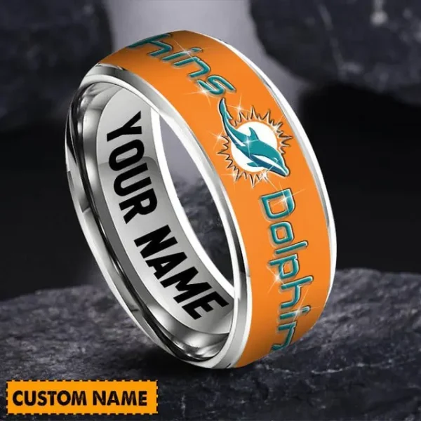 Miami Dolphins Personalized Silver Tungsten Ring - Image 2