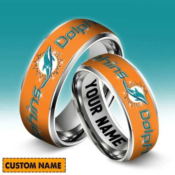 Miami Dolphins Personalized Silver Tungsten Ring