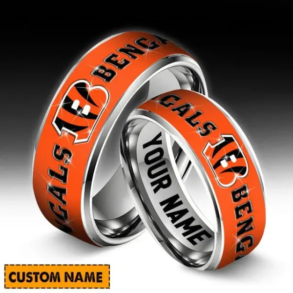 Cincinnati Bengals Personalized Silver Tungsten Ring