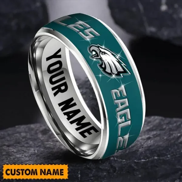 Philadelphia Eagles Personalized Silver Tungsten Ring - Image 2