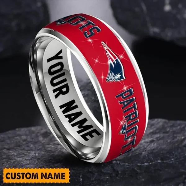 New England Patriots Personalized Silver Tungsten Ring - Image 2