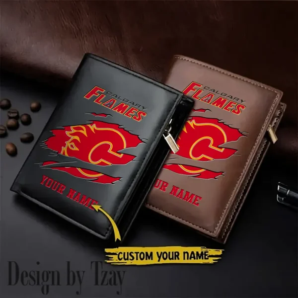 Calgary Flames NHL Small Rectangular Leather Wallet Style 2025 SPTLVW420