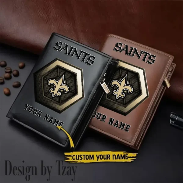 New Orleans Saints Small Rectangular Leather Wallet Style 2025 SPTLVW501