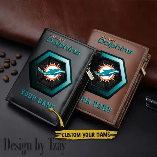 Miami Dolphins Small Rectangular Leather Wallet Style 2025 SPTLVW503