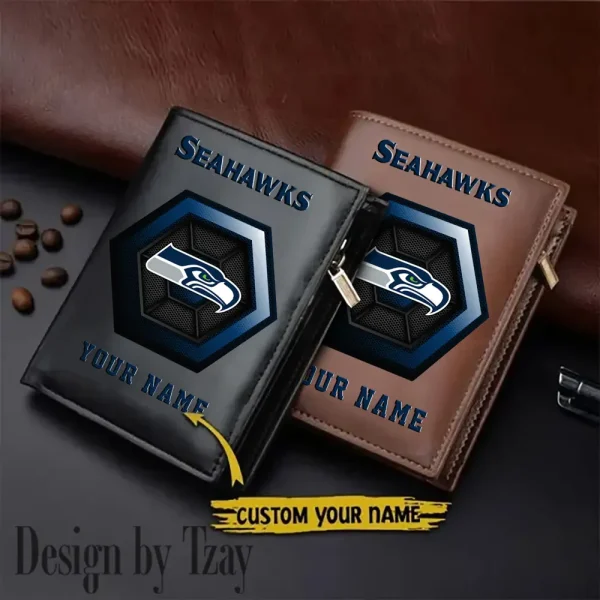 Seattle Seahawks Small Rectangular Leather Wallet Style 2025 SPTLVW509