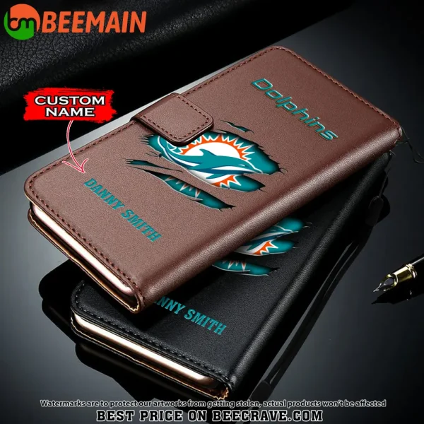 Miami Dolphins Leather Wallet Phone Case SPTLWPC020