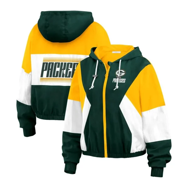 Green Bay Packers Color Block Full-Zip Windbreaker Jacket