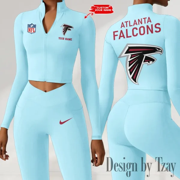 Atlanta Falcons Zipper Sports Top Women Gym Long Sleeve for Fitness SPTZSTW098 - Image 2