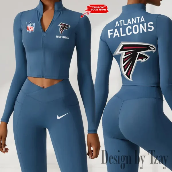 Atlanta Falcons Zipper Sports Top Women Gym Long Sleeve for Fitness SPTZSTW098 - Image 3