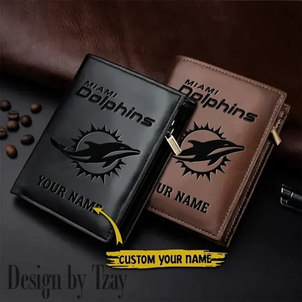 Miami Dolphins Small Rectangular Leather Wallet Style 2025 SPTLVW532