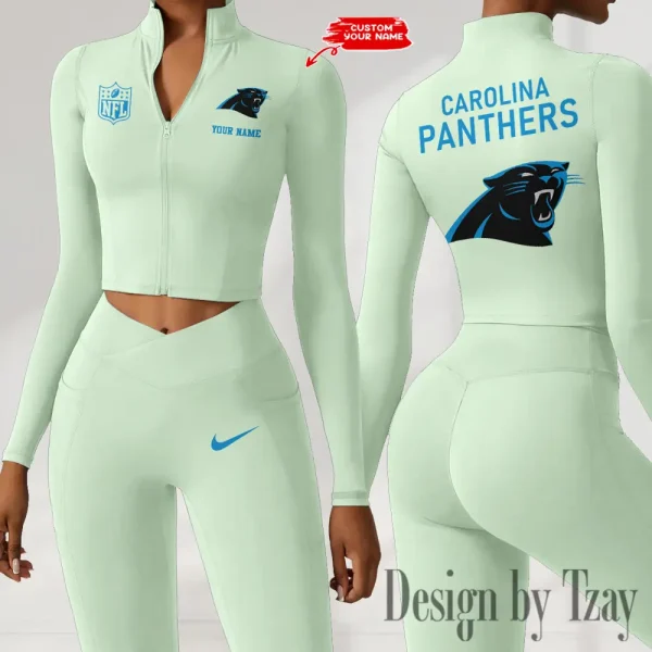 Carolina Panthers Zipper Sports Top Women Gym Long Sleeve for Fitness SPTZSTW099
