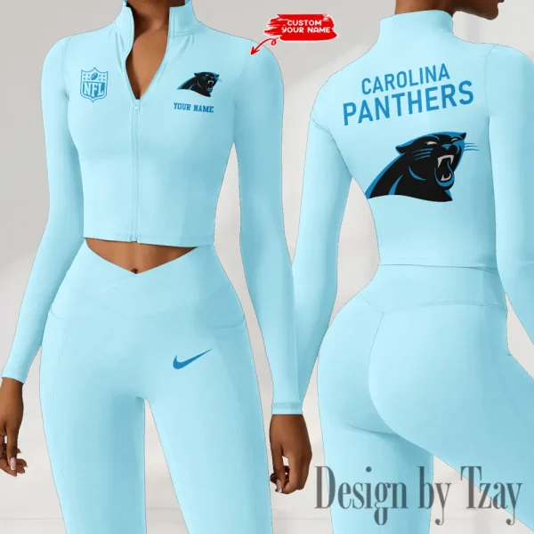 Carolina Panthers Zipper Sports Top Women Gym Long Sleeve for Fitness SPTZSTW099 - Image 2