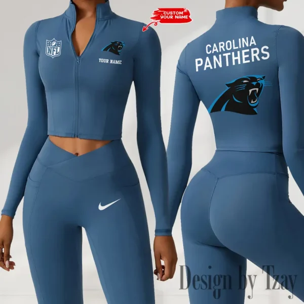 Carolina Panthers Zipper Sports Top Women Gym Long Sleeve for Fitness SPTZSTW099 - Image 3