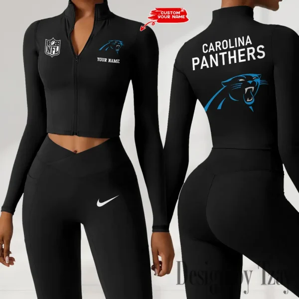 Carolina Panthers Zipper Sports Top Women Gym Long Sleeve for Fitness SPTZSTW099 - Image 4