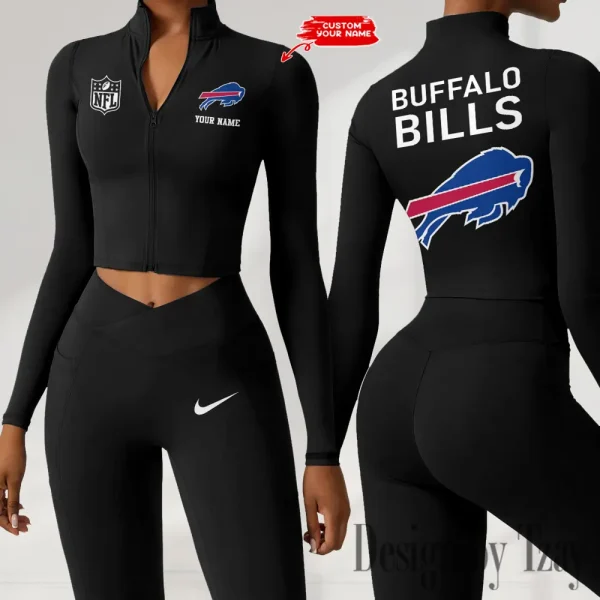 Buffalo Bills Zipper Sports Top Women Gym Long Sleeve for Fitness SPTZSTW100 - Image 4